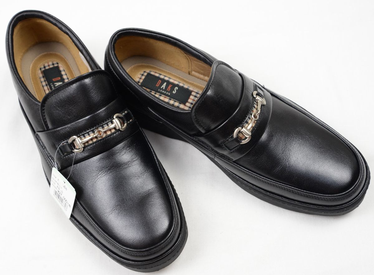 ●定価29,700円DAKSダックス紳士靴スリップオンシューズ(DA2006金具DAKSチェック,黒,26.0EEE,日本製)新品_画像1