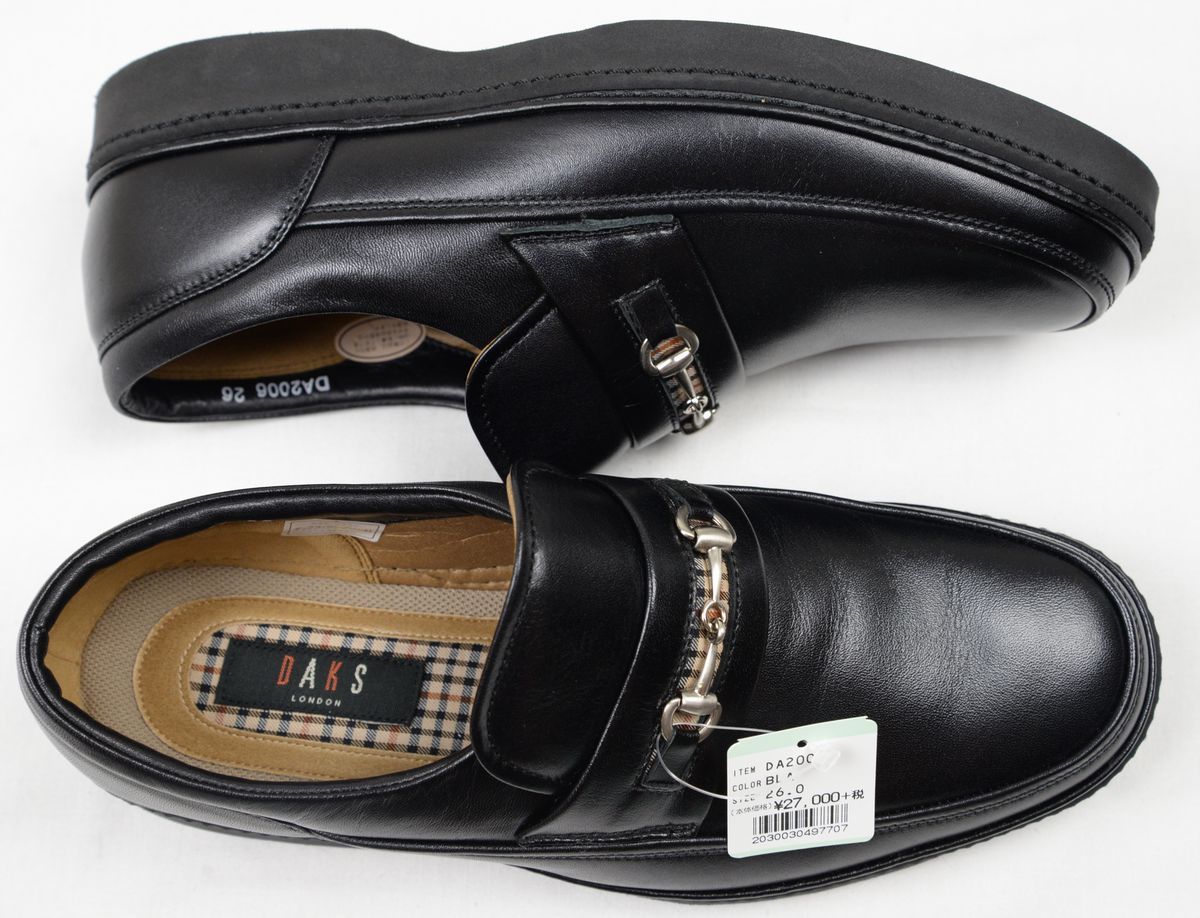 ●定価29,700円DAKSダックス紳士靴スリップオンシューズ(DA2006金具DAKSチェック,黒,26.0EEE,日本製)新品_画像3