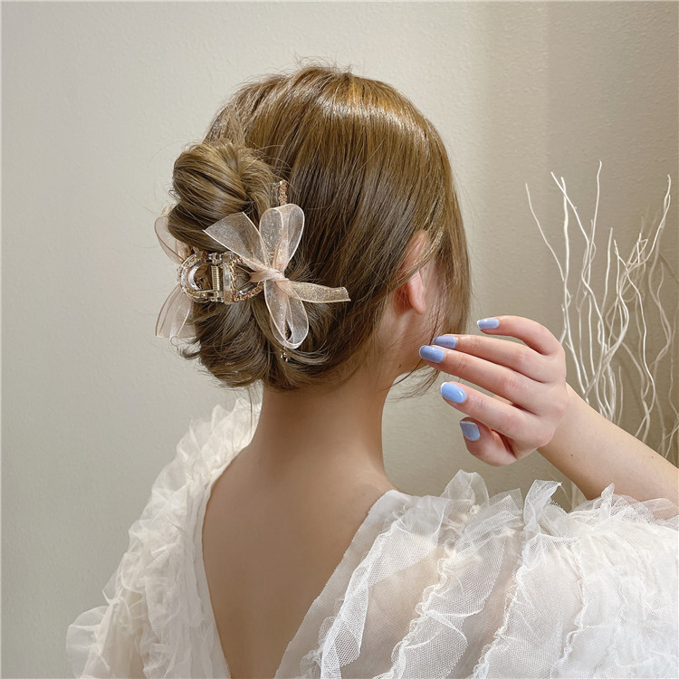 送料無料★即納！バンスクリップ ヘアアクセサリー クリップ バレッタ 可愛い おしゃれ 簡単 ヘアアレンジ★ビジューリボン/ベージュ_画像3