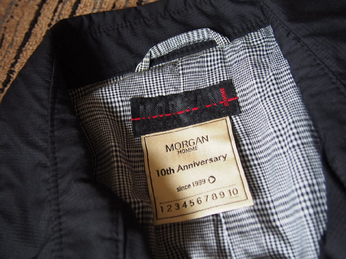  Morgan Homme * turn-down collar coat *10th Anniversary 10 anniversary commemoration * gun flap * part Glenn check switch *S size *MORGAN HOMME