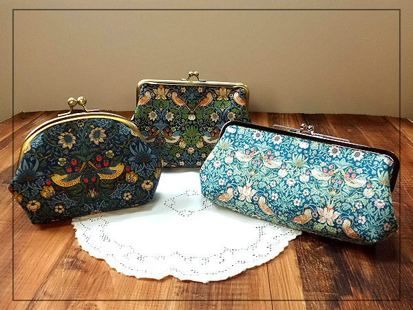 親子がま口財布 くし形 中サイズ 刺繍生地 サークルフラワー リバティ
