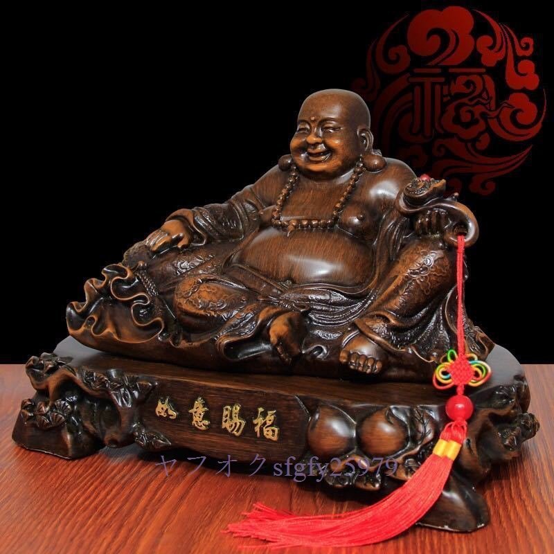 O814☆新品高級 仏教 七福神 布袋 天然木 彫刻 装飾品 風水 置物 事務所 開運 幸運 出世 縁起物 飾り オブジェ インテリア 玄関 オフィス_画像2