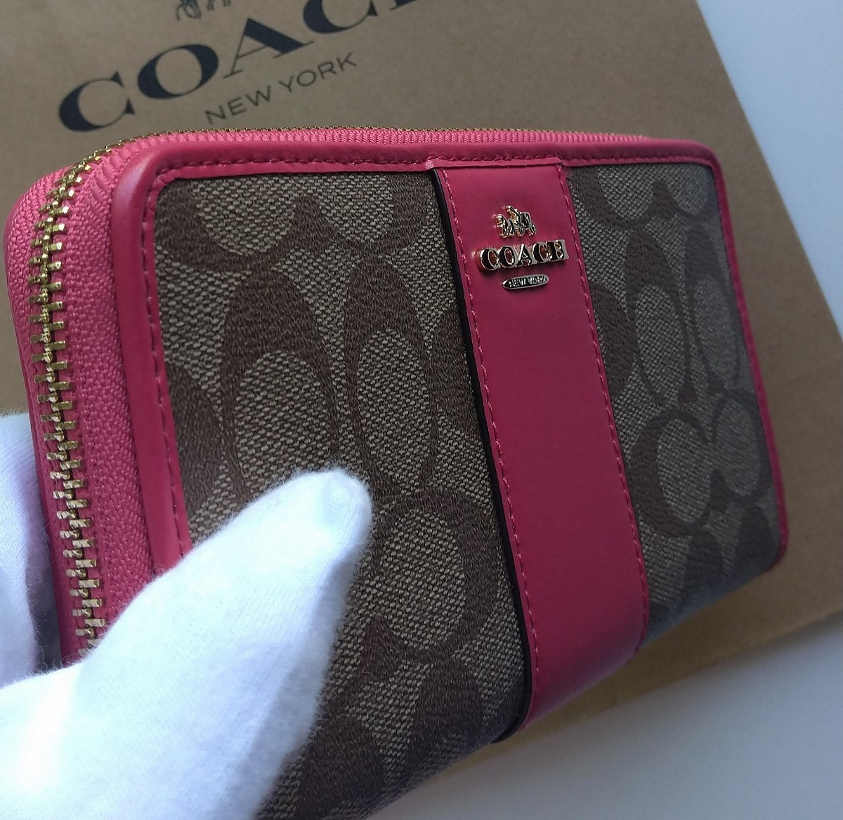 【新品】COACH コーチ 長財布 シグネチャー 　カーキ　レッド_画像6