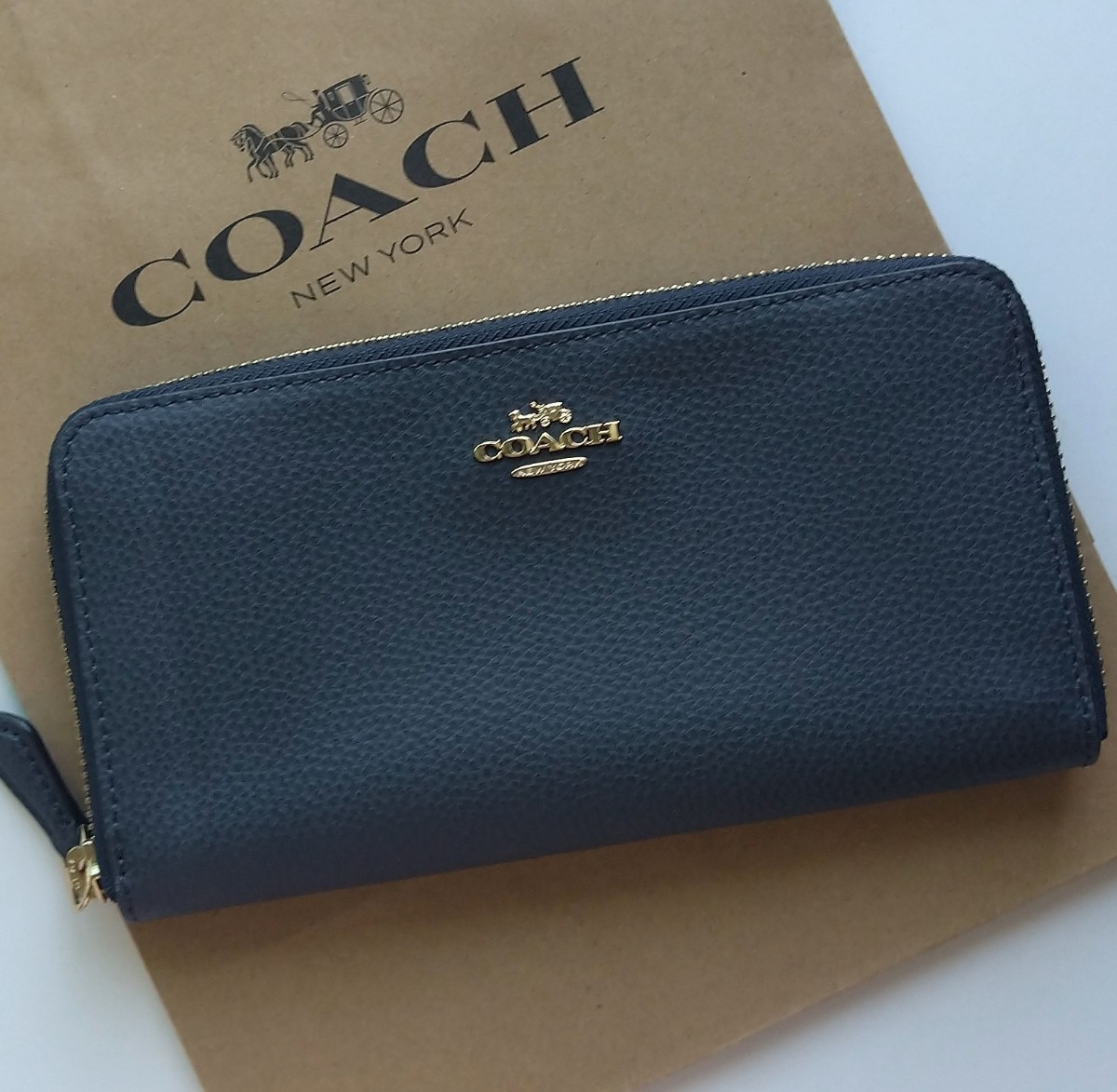 新品】COACH コーチ 長財布 ラウンドジップ ミッドナイト｜Yahoo