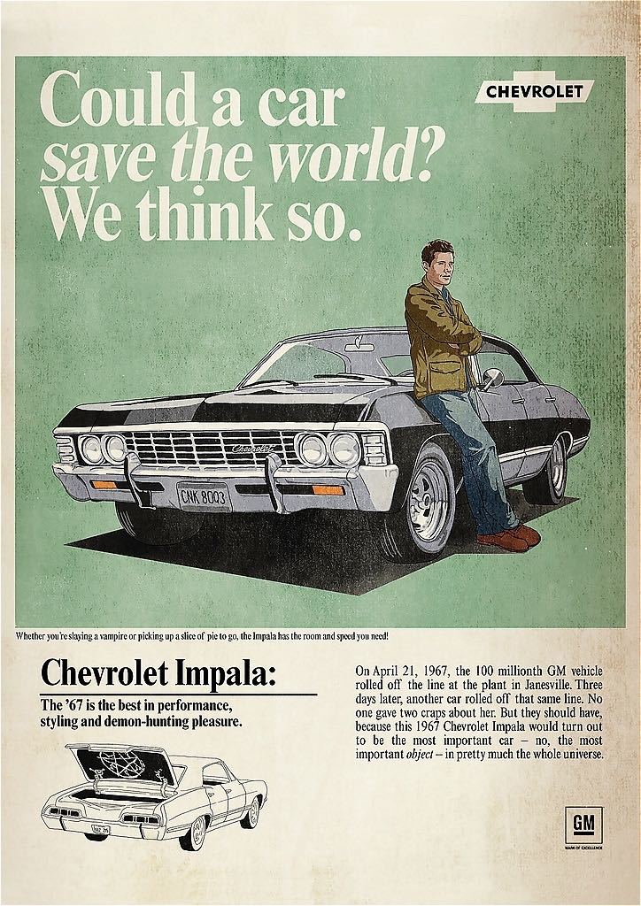ポスター『スーパーナチュラル』 1967 シボレー・インパラ #2★A3★Supernatural/Impala/ウィンチェスター兄弟_420×297mm（A3)
