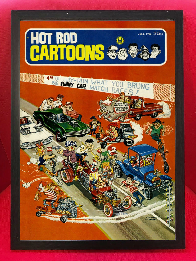 ポスター★1966年 Hot Rod Cartoons #11★ビンテージ/リトルレッドワゴン/Dodge A-100/ファニーカー/オールズモビル・トロネード_額は付属しません