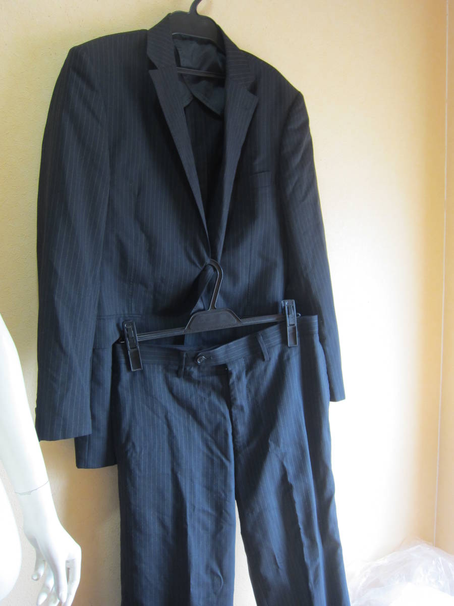 SIMPLICITE DRESS CLOTHING シンプリシテェ メンズ 48 セットアップ スーツ ジャケット パンツ 黒ストライプ メ16041_画像1