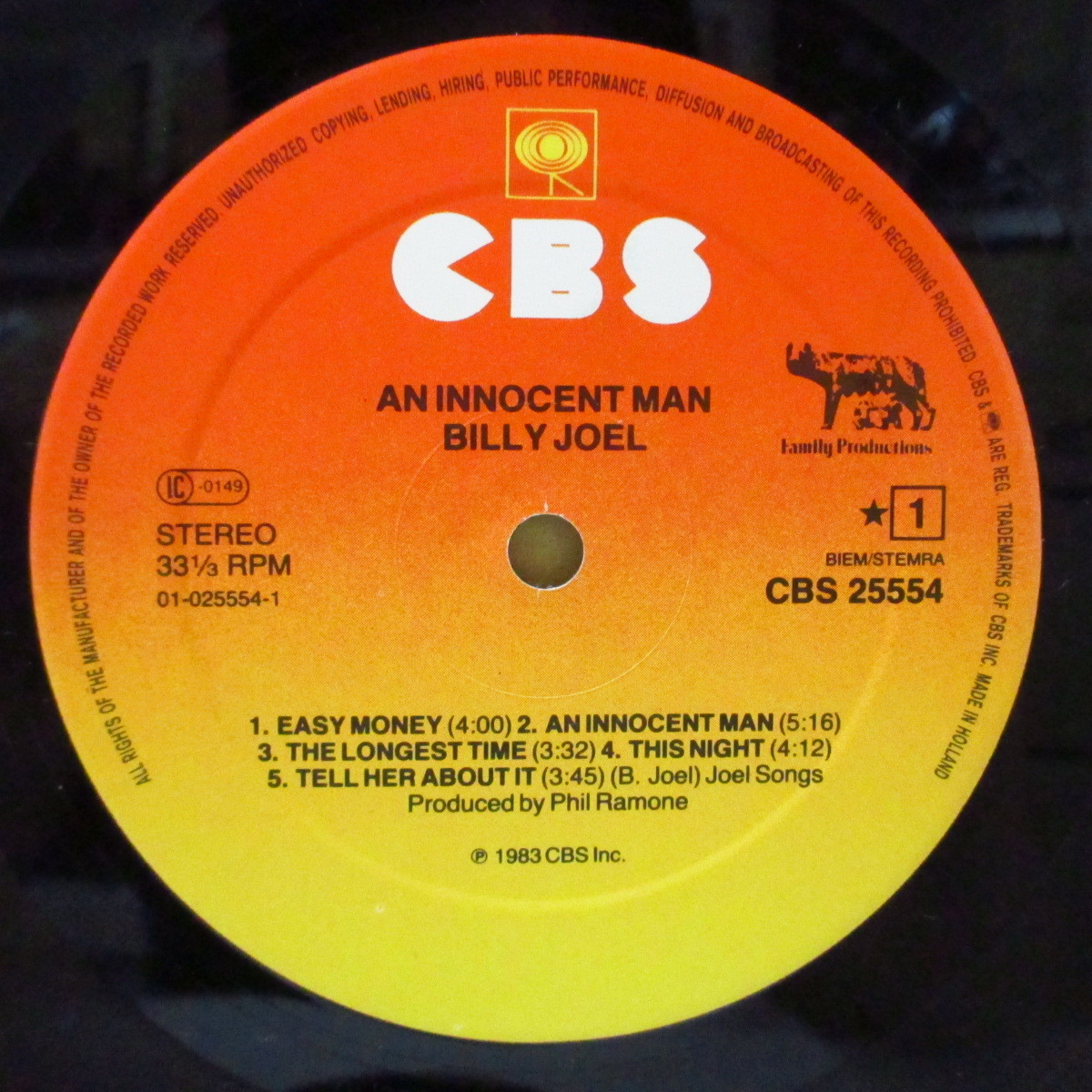 BILLY JOEL-An Innocent Man (Dutch オリジナル LP+インナー/宣伝ステッカー付きマット_画像3