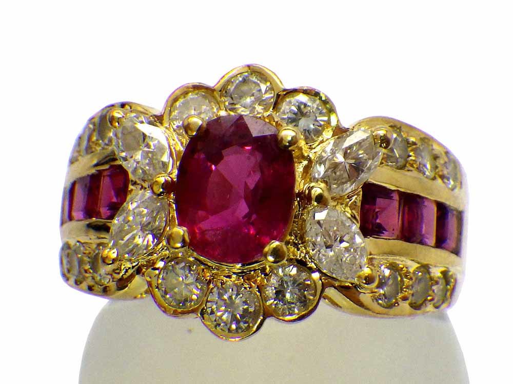 ルビー ダイヤモンドリング K18 6.1g 9号　Jewelry Ruby0.91ct 0.59ct Dia0.93ct Ring