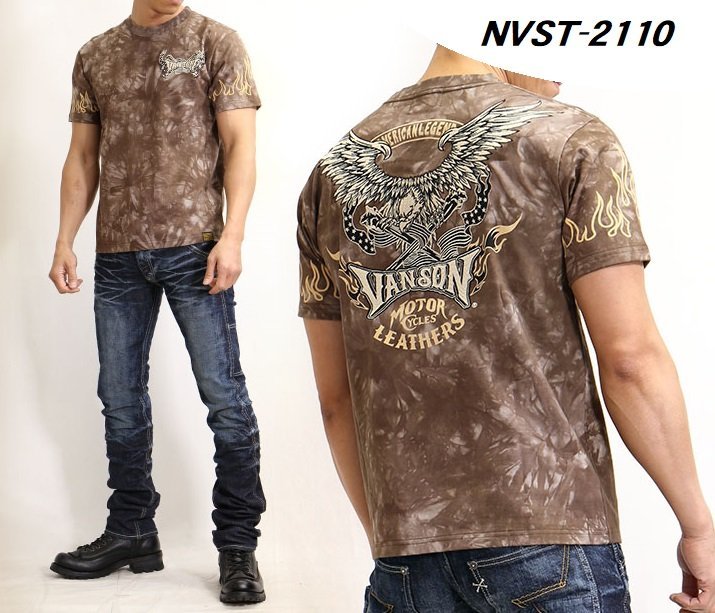 【セール価格！半額！】VANSON イーグル 天竺半袖Tシャツ　NVST-2110－ブラウンタイダイ－サイズM_画像1