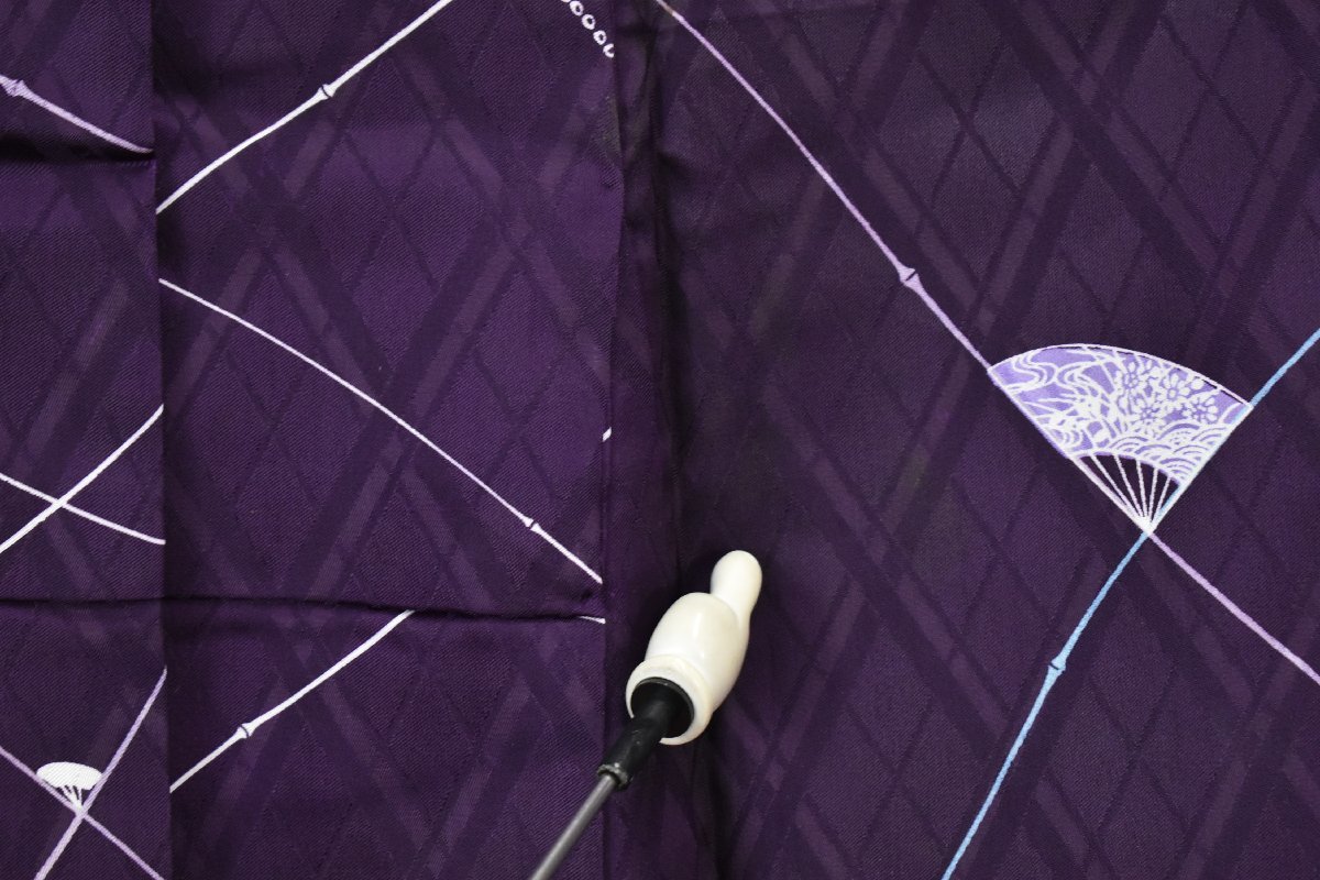 小紋 着物 紫色 扇子 流水文 おしゃれ リメイク素材 趣味 バッグ 身丈158cm 裄丈64.5cm ☆kb-4502_画像8