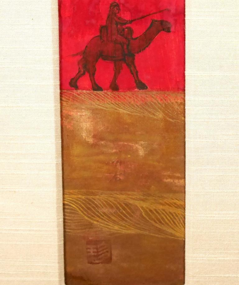 道家珍彦『駱駝が行く』◆日本画◆落款有◆金彩！シルクロード代表作！平山郁夫彷彿！額装_画像4