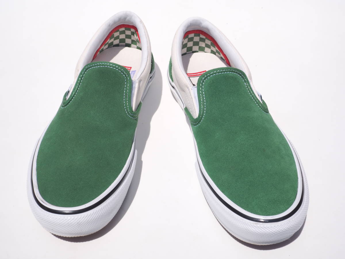 美品!! US 8,5 / 26,5cm VANS SLIP-ON PRO スリッポン 緑スエードｘ白 USA企画_画像3