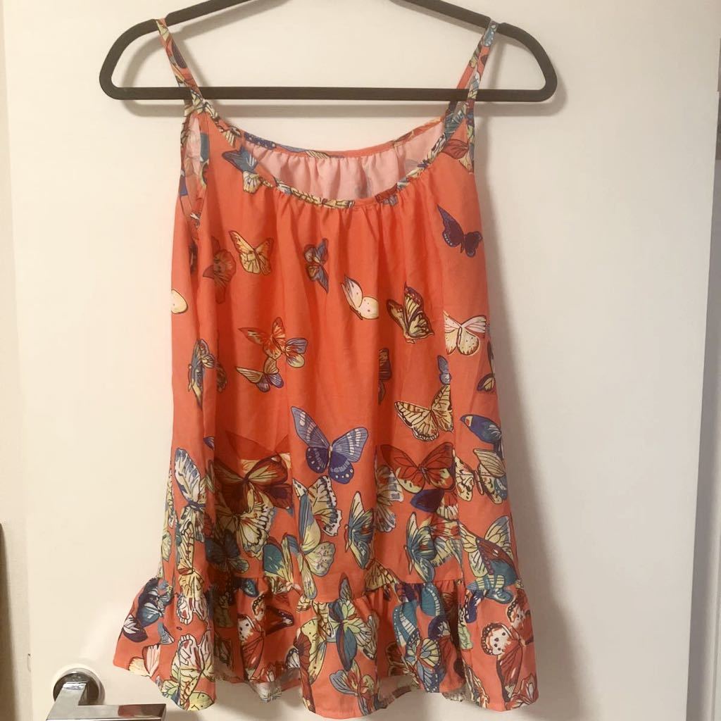  new goods unused tunic no sleeve chiffon M beach swimsuit. on . Cami ethnic summer fesbohemi Anne 185 jpy shipping butterfly . butterfly 
