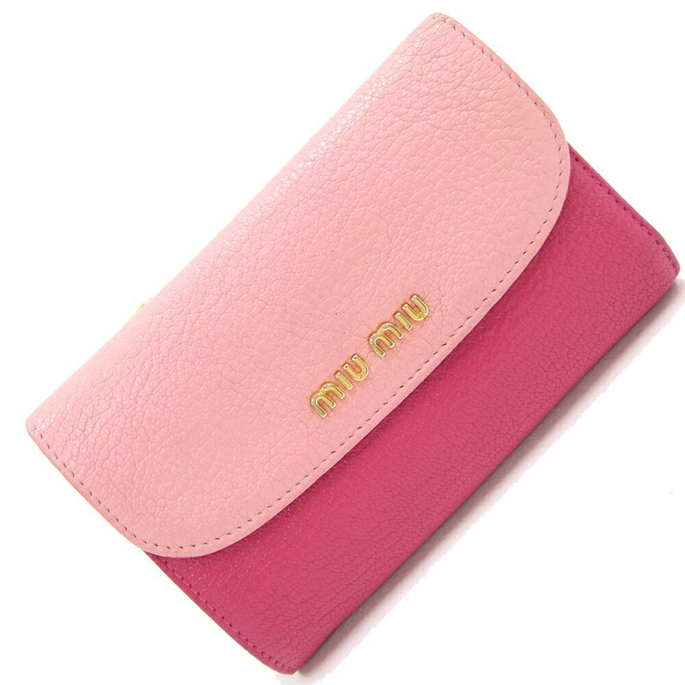 品質は非常に良い レザー ピンク ライトピンク 5M1225 二つ折り財布 ミュウミュウ 中古 MIU MIU ロゴ ウォレット ミディアム 女性用財布
