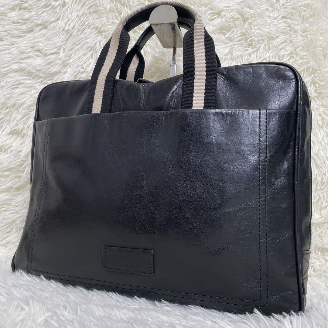 美品 バリー ビジネスバッグ ライン レザー ブリーフケース ブラック