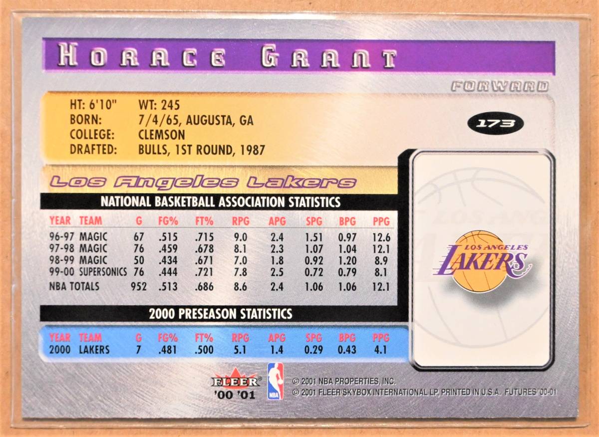 HORACE GRANT (ホーレス・グラント) '00-'01 FLEER FUTURES トレーディングカード 173 【NBA,ロサンゼルスレイカーズ,LAKERS】_画像2