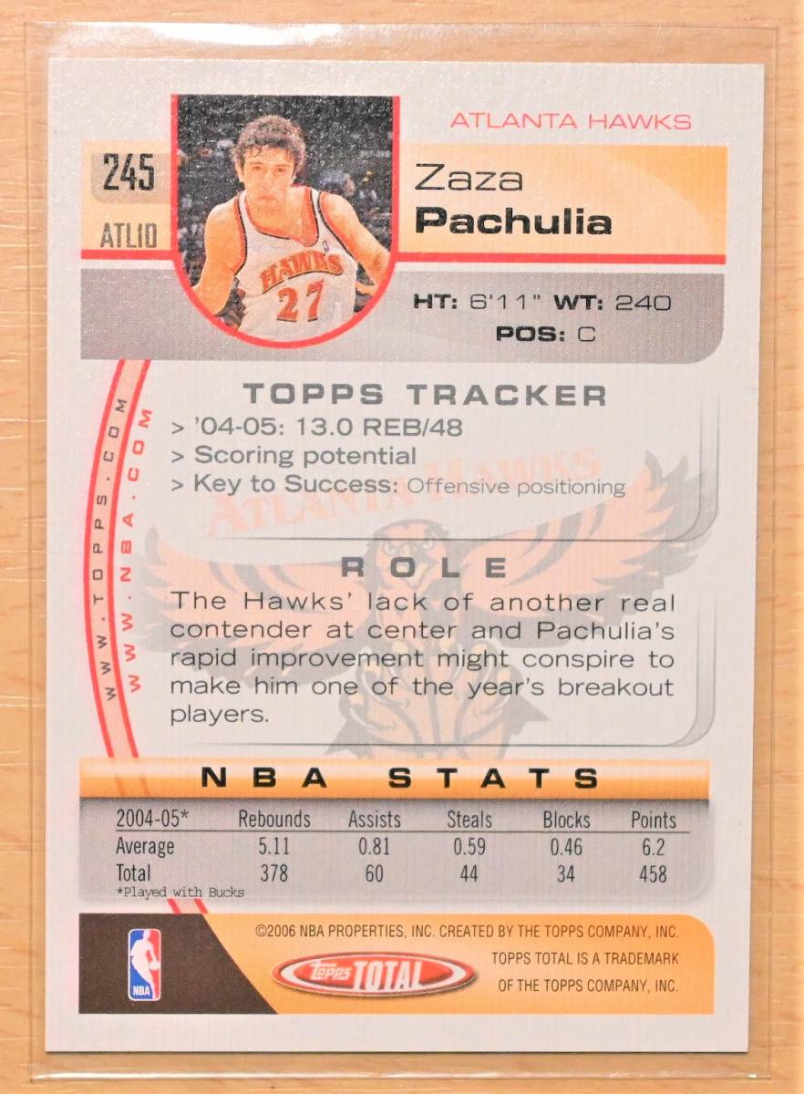ZAZA PACHULIA (ザザ・パチュリア) 2006 TOPPS TOTAL トレーディングカード 245 「NBA,HAWKS,アトランタホークス」_画像2