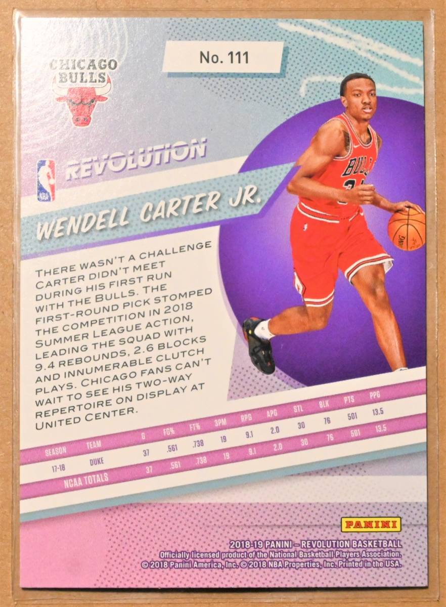 WENDELL CARTER JR. (ウェンデル・カーター) 2018-19 REVOLUTION ROOKIE ルーキー トレーディングカード 【NBA,シカゴブルズ,CHICAGO BULLSの画像2