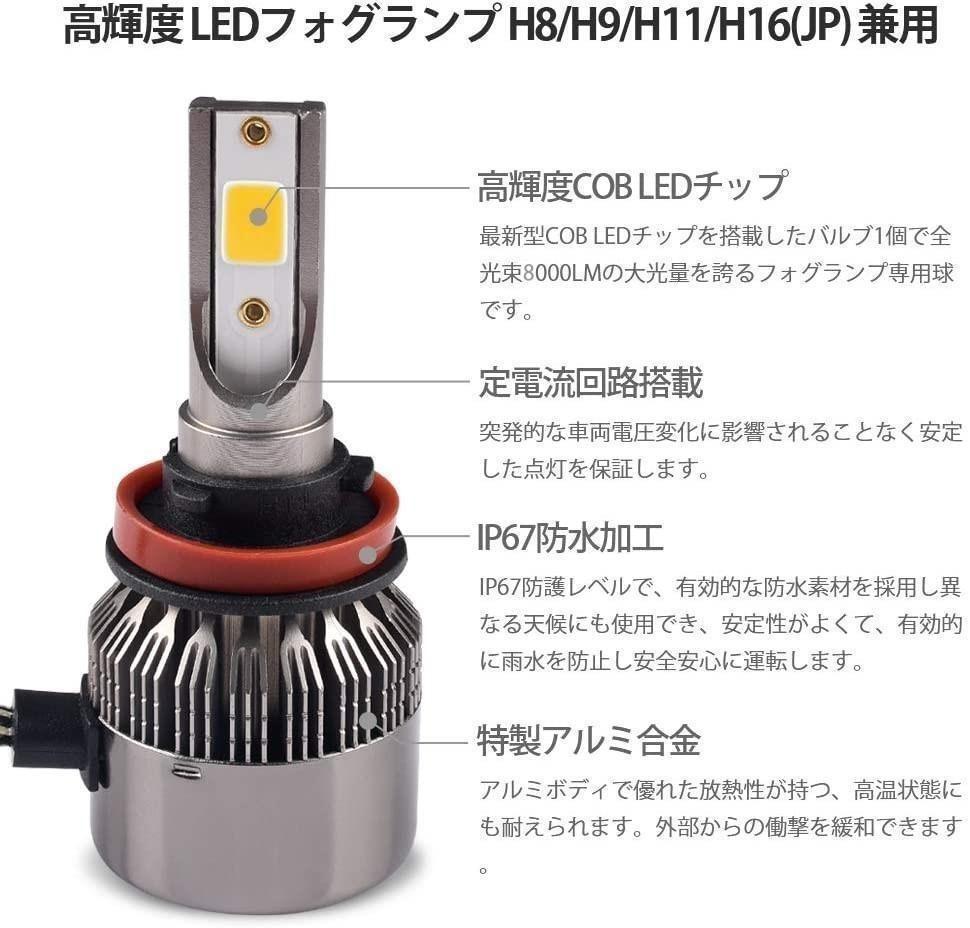 LED フォグランプ H16 H11 H9 H8 イエロー 黄色 冷却ファン内蔵