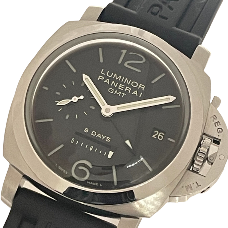お手頃価格 8デイズ 1950 ルミノール PANERAI パネライ GMT 中古 メンズ 腕時計 ブラック PAM00233 アナログ（手巻き）