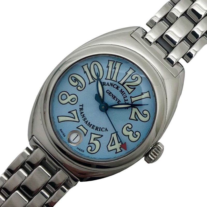  Frank *myula-FRANCK MULLER trance America Date 2000L blue face wristwatch auto quarts lady's used 