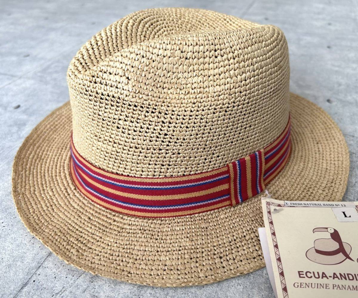 新品 定価9790円 エクアアンディーノ 中折れハット マルチカラーリボン  Ecua-Andino hats パナマ リボンハット ユニセックス 柳7576の画像1