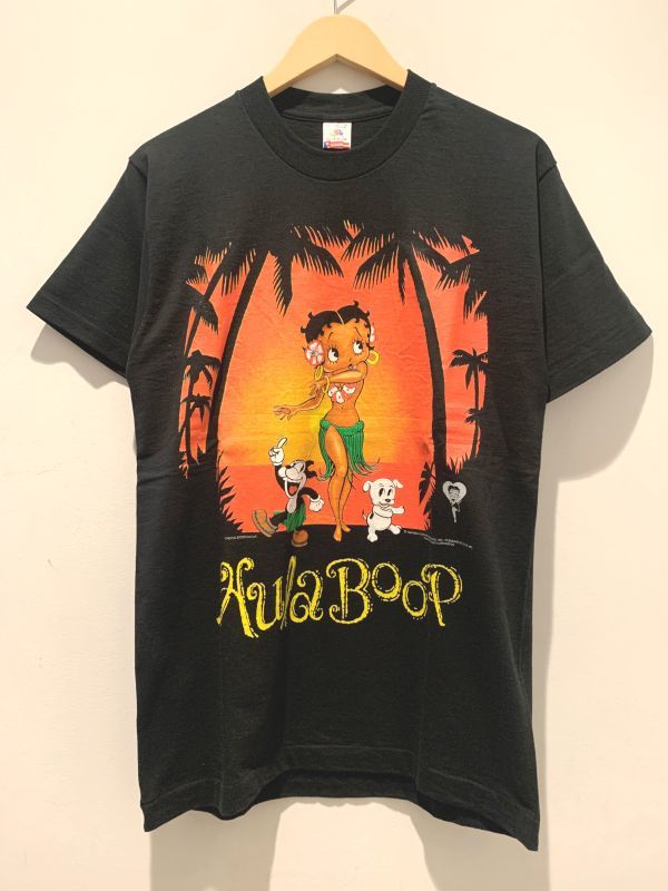 90s USA製 Betty Boop ベティ・ブープ Hula Boop T-Shirt 両面 プリント フラガールTシャツ Mサイズ 黒 ブラック 3570_画像1