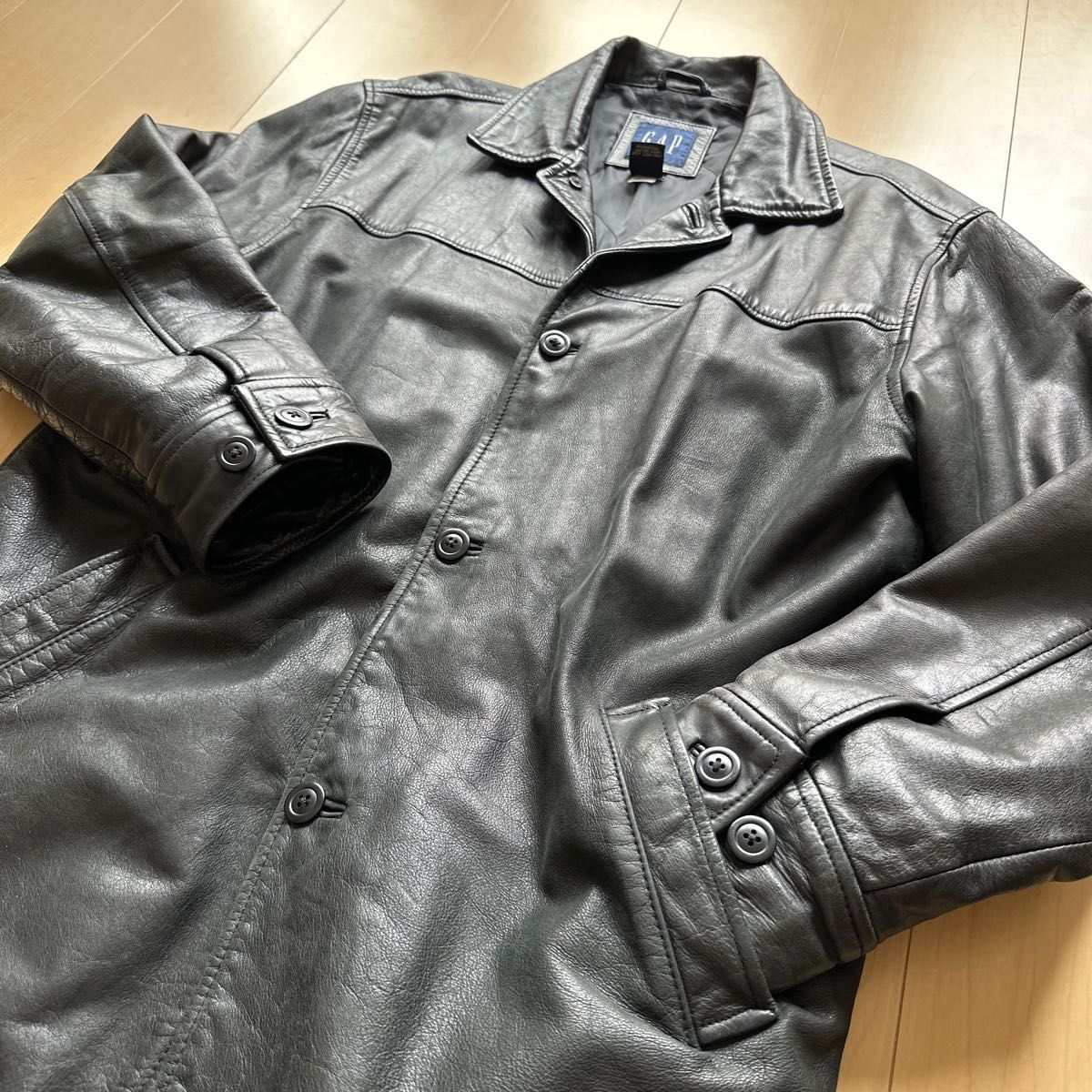希少】90s OLD GAP レザージャケット 大きめサイズ ブラック XL-