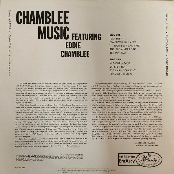 Eddie Chamblee 【国内盤 Jazz LP】 Chamblee Music　 (Nippon-Phonogram SJ-19616) / エディ・チャンブリー_画像2