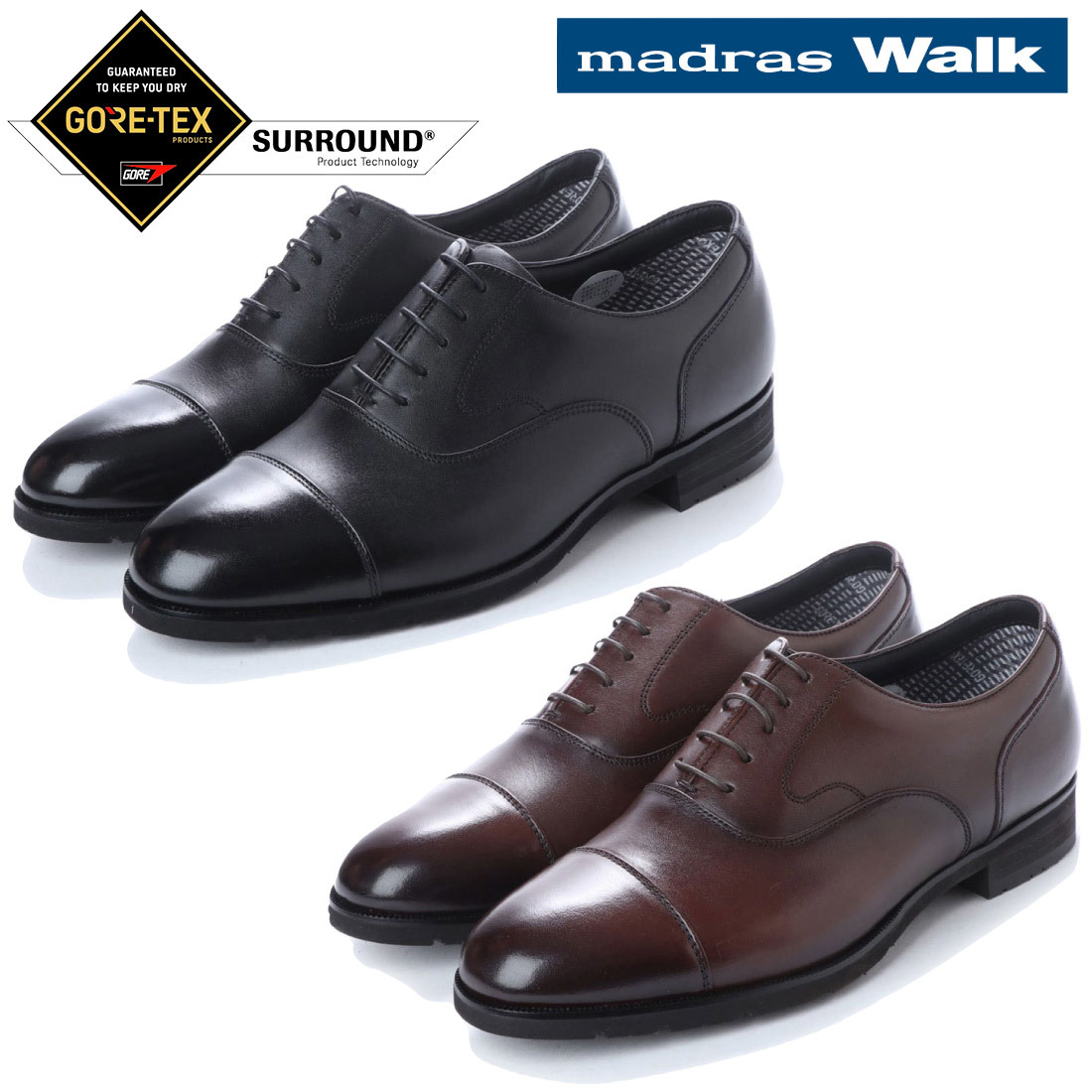 ▲madras Walk マドラス ストレートチップ ビジネス シューズ ゴアテックス MW5640S 防水 ブラック Black 黒 25.5cm (0910010290-bk-s255)