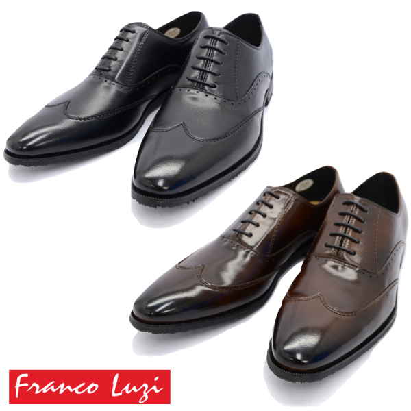 ▲Franco Luzi フランコルッチ 2633 ビジネスシューズ ウィングチップ 本革 革靴 ブラック Black 24.5cm (0910010206-bk-s245)