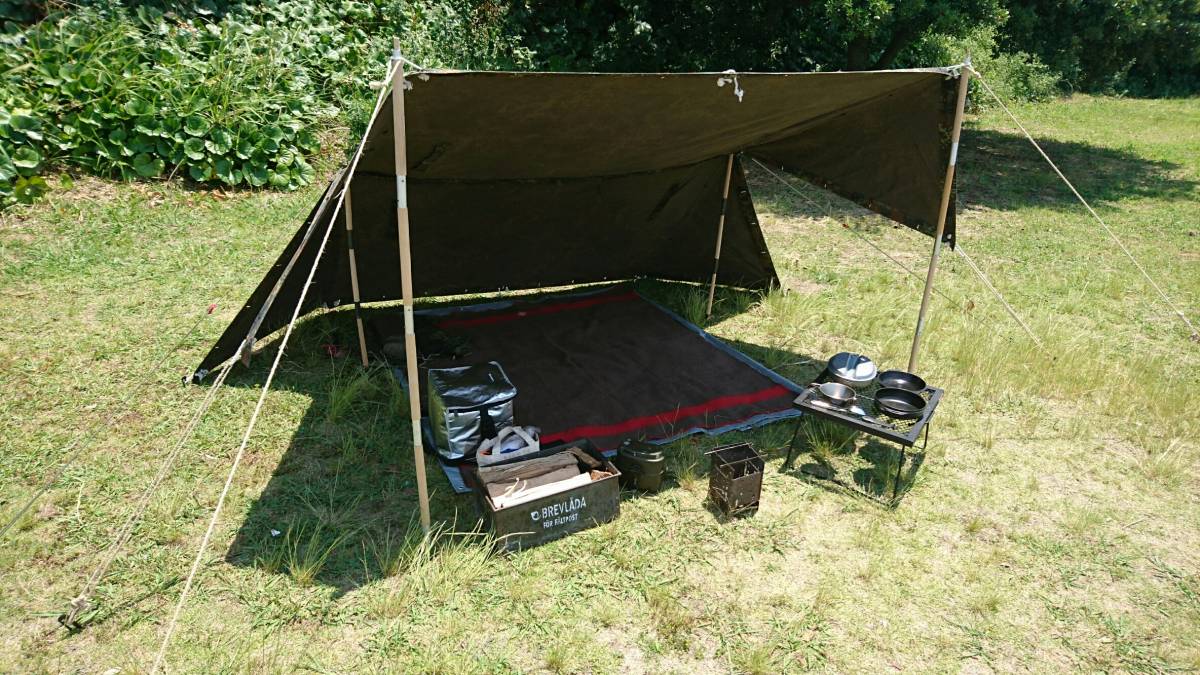 德國陸軍Pappent +東德軍隊Paul Set Shelter Half Tent Busch Craft Solo Camp 原文:ドイツ軍 パップテント＋東ドイツ軍ポールセット シェルターハーフテント ブッシュクラフト ソロキャンプ
