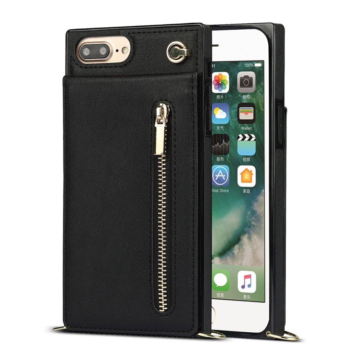 iPhone SE3 case iPhone SE2 leather case iPhone 7/8 case iPhone7ka Barker do storage change purse . with strap . shoulder ..black