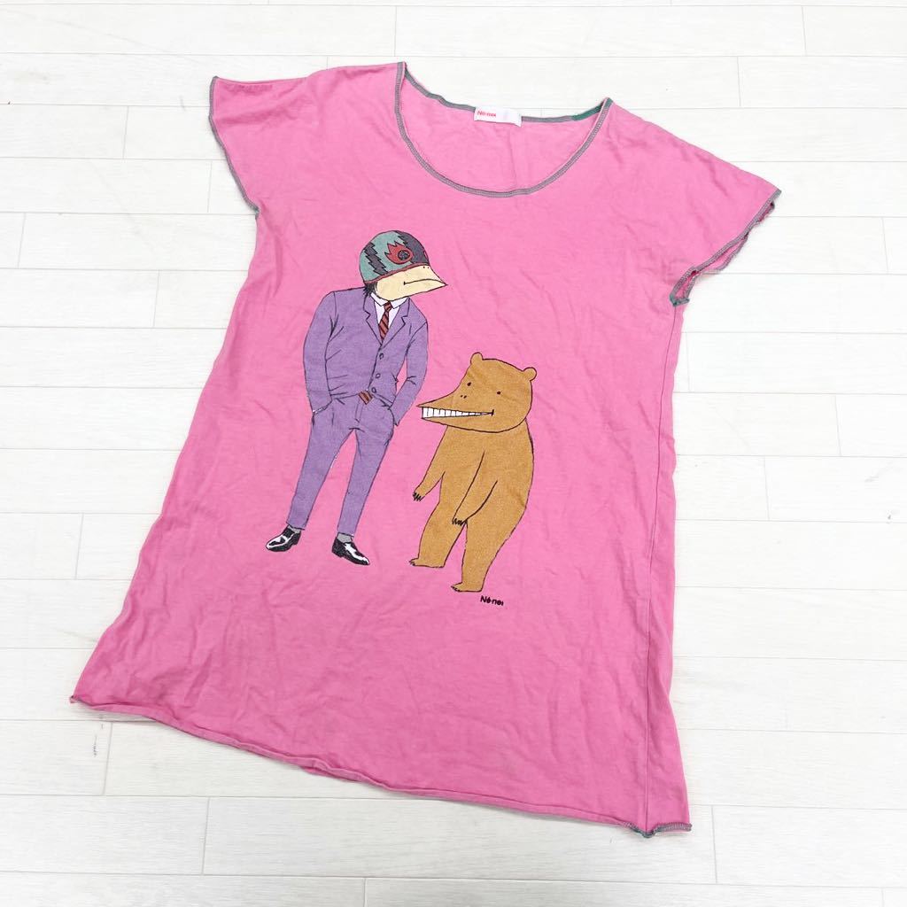 1085◎ 日本製 Ne-net ネネット トップス tシャツ カットソー クルーネック イラスト プリント ピンク レディース2_画像1