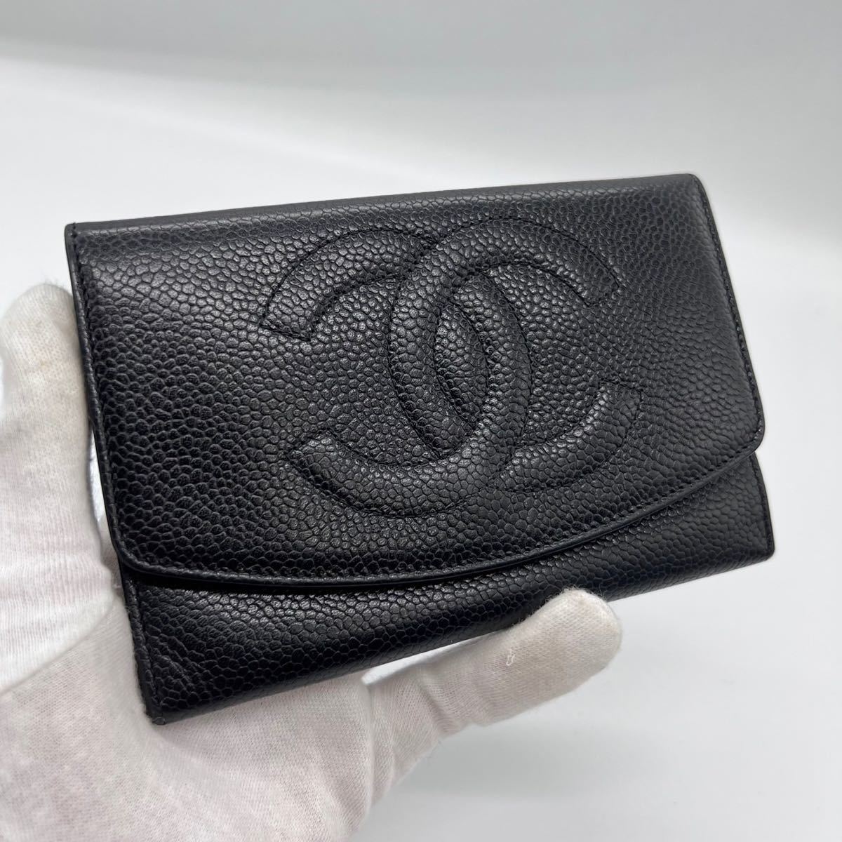 美品 シャネル キャビアスキン ココマーク 折り財布 ブラック|Yahoo