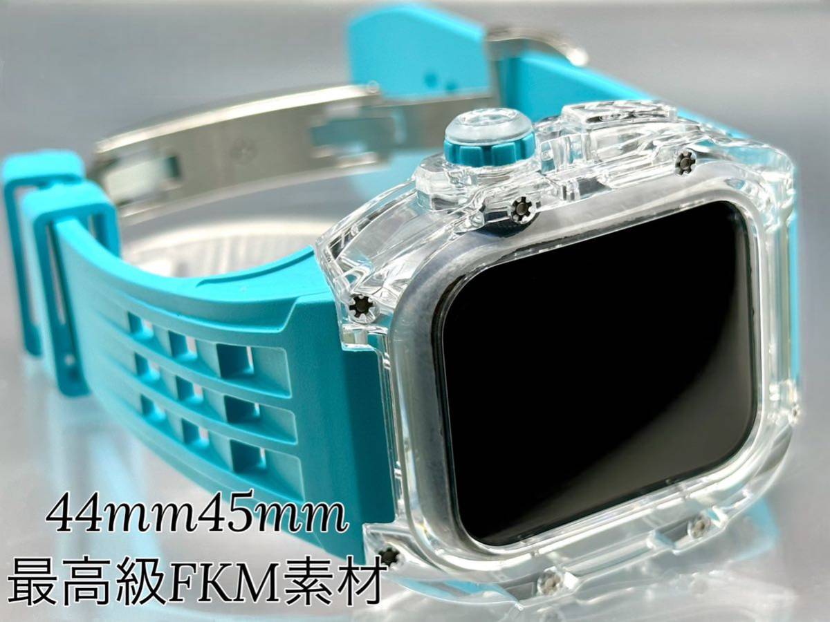 O☆Apple Watch FKMラバーバンド クリアケース カバー ベルト-