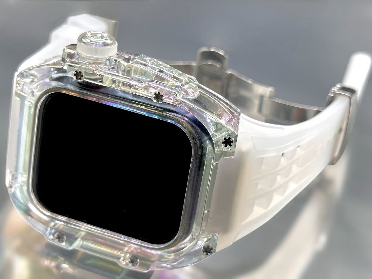 オーロラT☆アップルウォッチバンド ラバーベルト カバー　Apple Watch クリア ケース 44mm45mm 4 5 6 7 8 9se スポーツ メンズ レディース_画像3