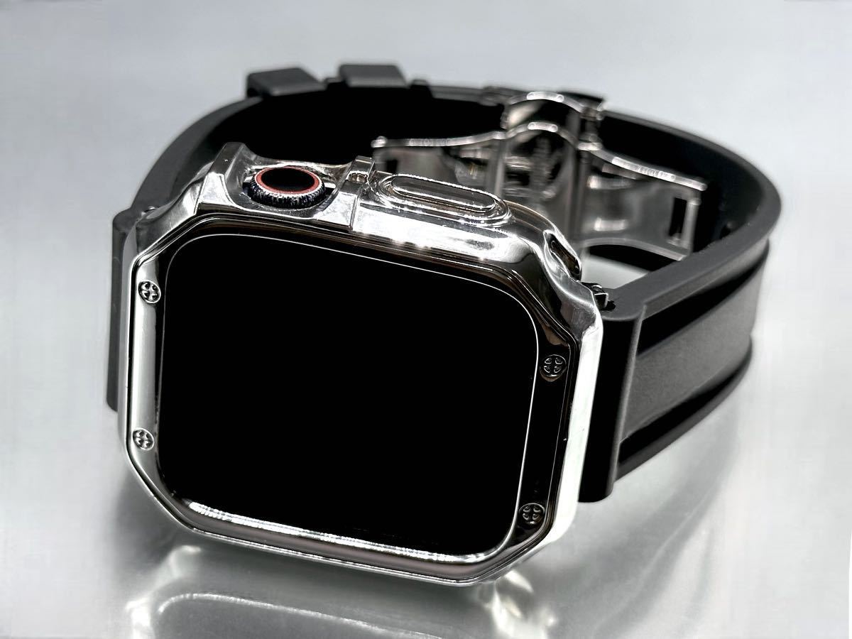 【後払い手数料無料】 カバー　ケース Watch Apple ラバーベルト アップルウォッチバンド シルバー ブラック メンズ 38mm40mm41mm42mm44mm45mm レディース ラバーベルト