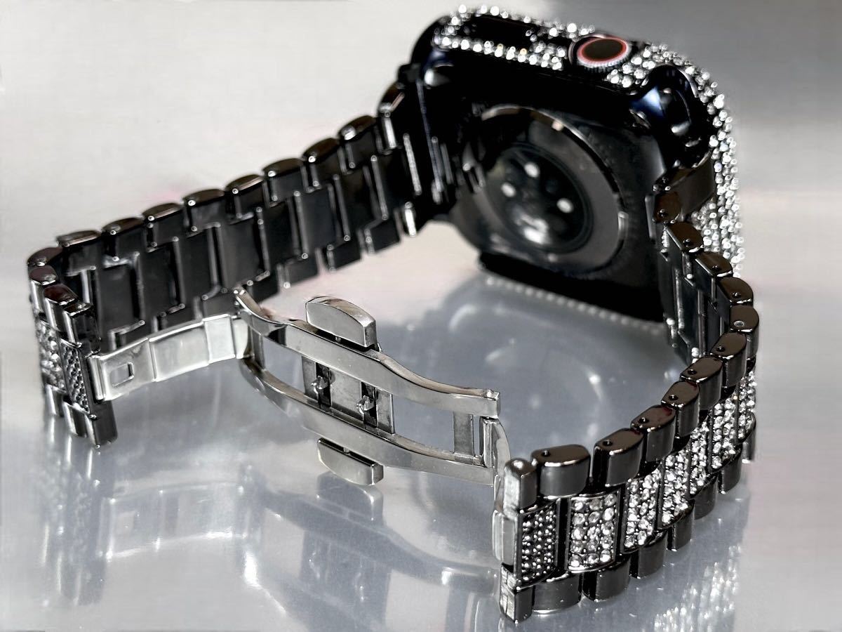 ステンレスベルト バンド Apple Watch キラキラ カバー ケース ブラック 38mm 40mm 41mm 42mm 44mm 45mm メンズ レディース カスタム - 金属ベルト ステンレスベルト バンド Apple Watch キラキラ カバー ケース ブラック 38mm 40mm 41mm 42mm 44mm 45mm メンズ レディース カスタム - 金属ベルト