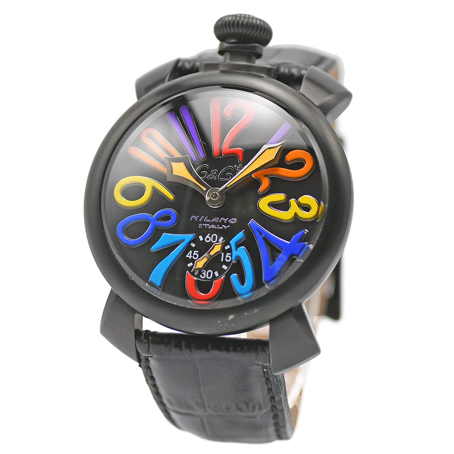 ガガミラノ GaGa MILANO マヌアーレ48MM 手巻き 5012.3 ブラック/マルチカラー メンズ 紳士用 男性用 腕時計 中古の画像3