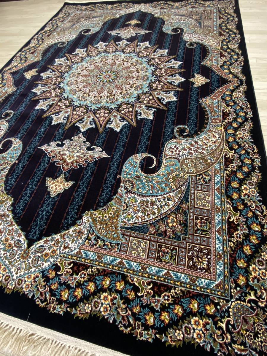 イラン産 手織り 高級ペルシャ絨毯ニュ-ジ-ランド産ウ-ル100%