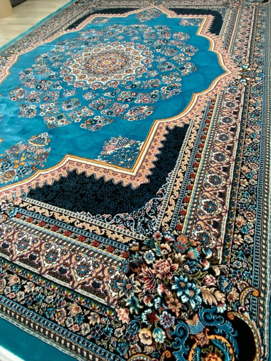 イラン産 手織り 高級ペルシャ絨毯ニュ-ジ-ランド産ウ-ル100%