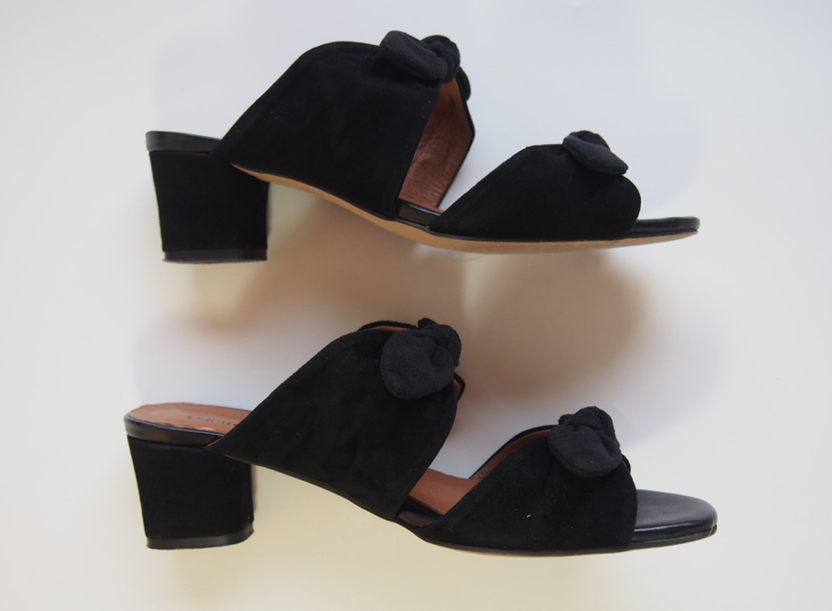  regular price 2 ten thousand *Odette e Odile* pretty 2 step ribbon * black * soft material mules sandals 37otetoeoti-ru/sue-do/ square tou futoshi heel 