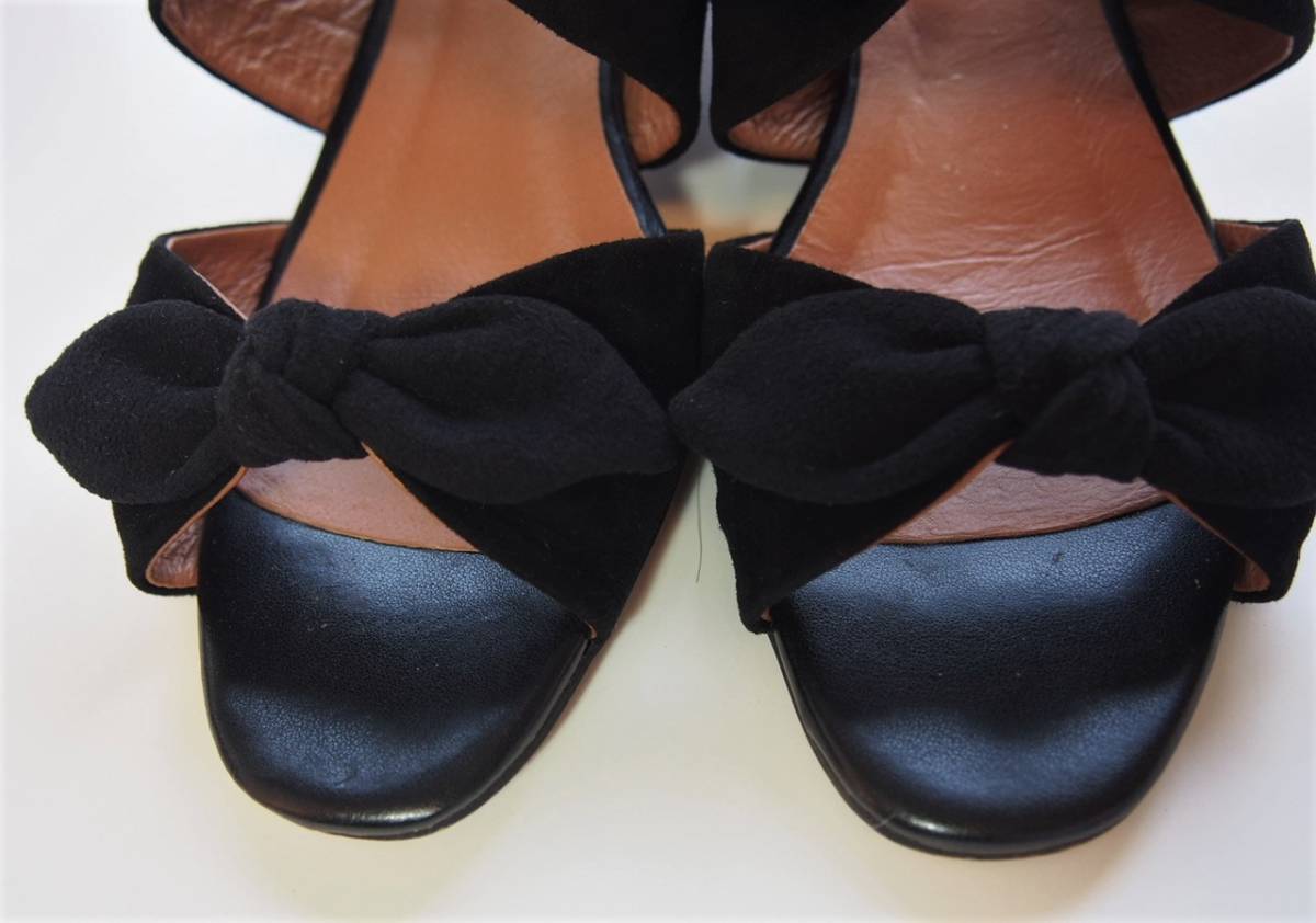  regular price 2 ten thousand *Odette e Odile* pretty 2 step ribbon * black * soft material mules sandals 37otetoeoti-ru/sue-do/ square tou futoshi heel 