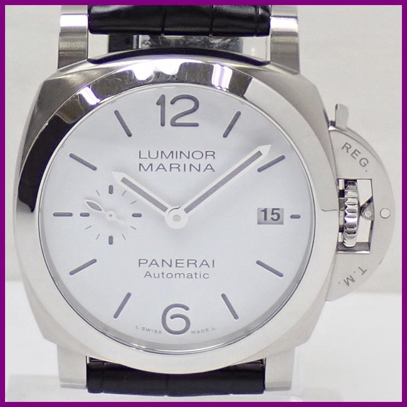 □PANERAI/パネライ ルミノール マリーナ クアランタ 自動巻 腕時計 AM1271/シルバー×ブラック/革ベルト/動作品/付属品あり&1905400001_画像1