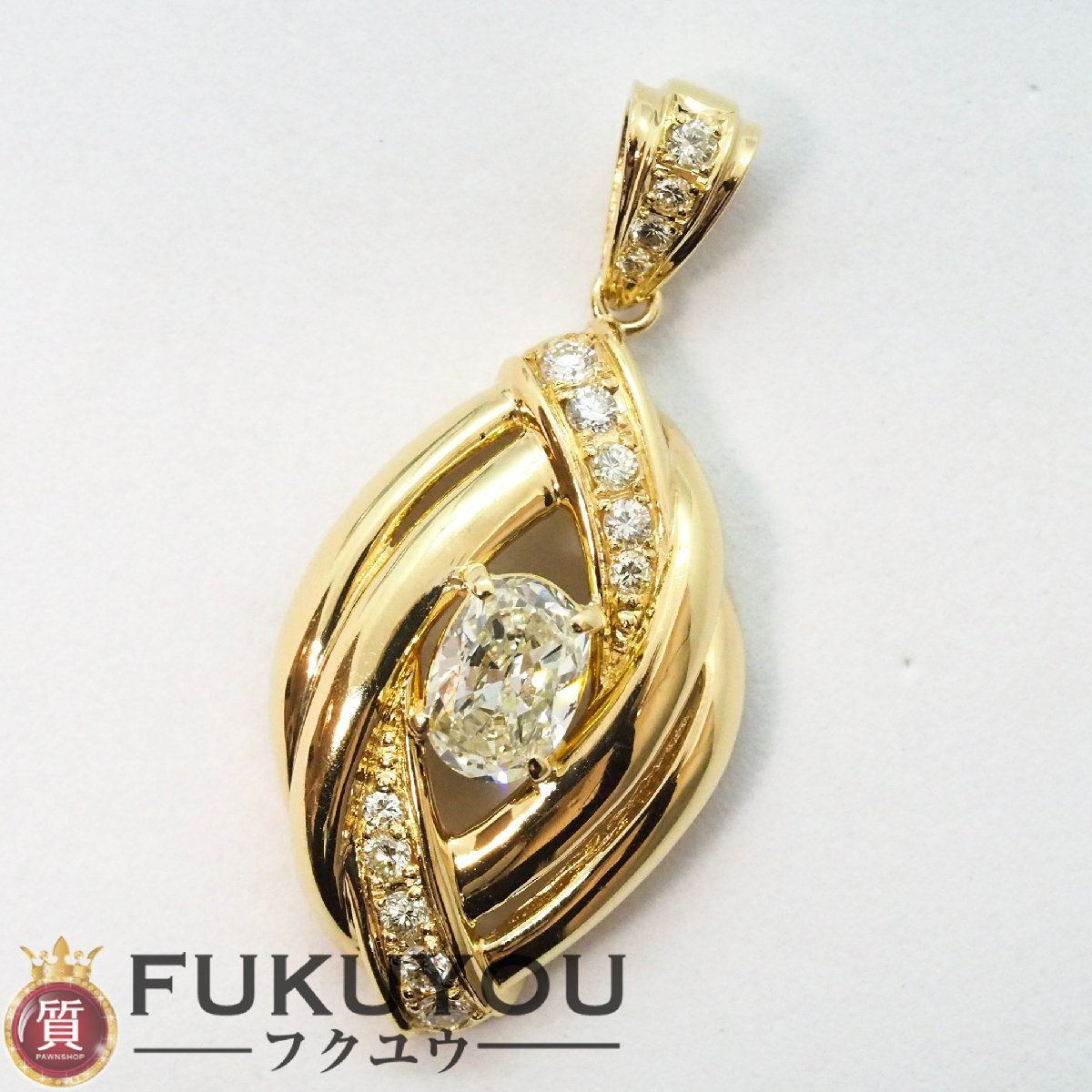 K18 ダイヤモンド1.015ct メレダイヤモンド0.355ct付き ゴールドデザインネックレストップ 6.6g アクセサリー