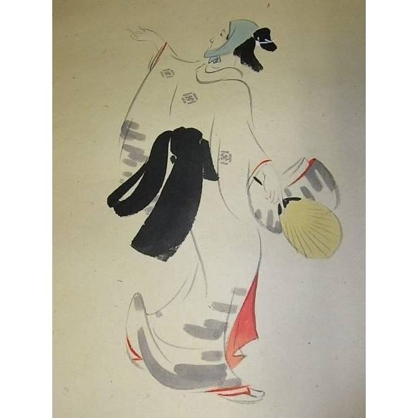 文化勲章 上村松園 掛軸 日本画 絵 【盆踊之図】 文化勲章 上村松園 掛軸 日本画 絵 【盆踊之図】