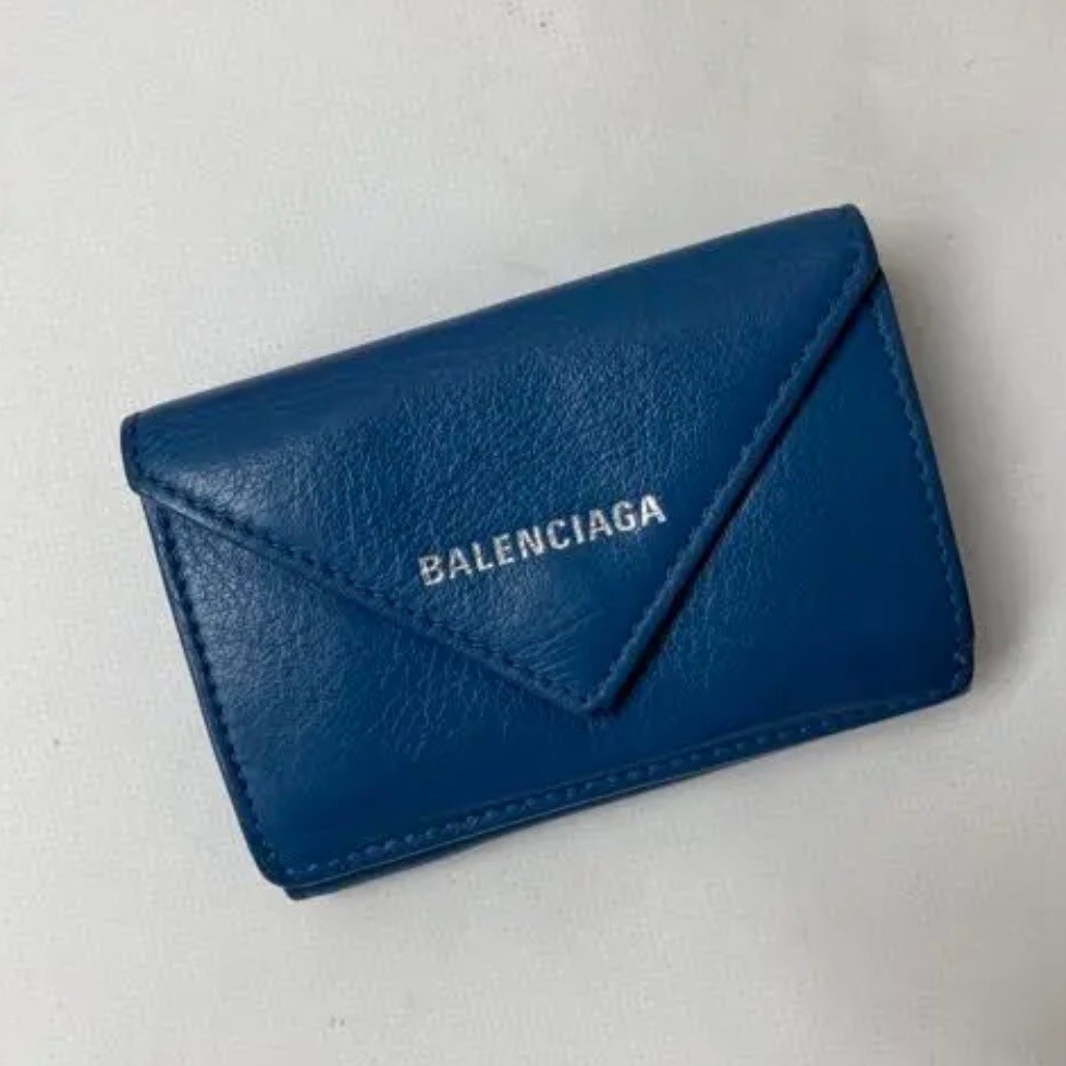 0515　BALENCIAGA バレンシアガ　ペーパーミニウォレット　ブルー　リボン 箱付き 財布 折財布_画像2