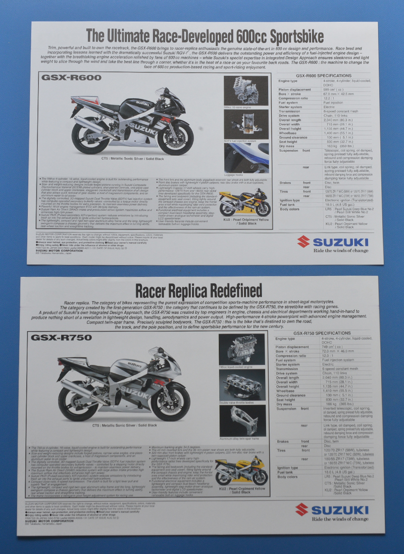 スズキ　GSX-R600　GSX-R750　GSX-R1000　SUZUKI　英語表記　輸出モデル　2004年3月　カタログ3枚【S輸出2001-15】_画像3